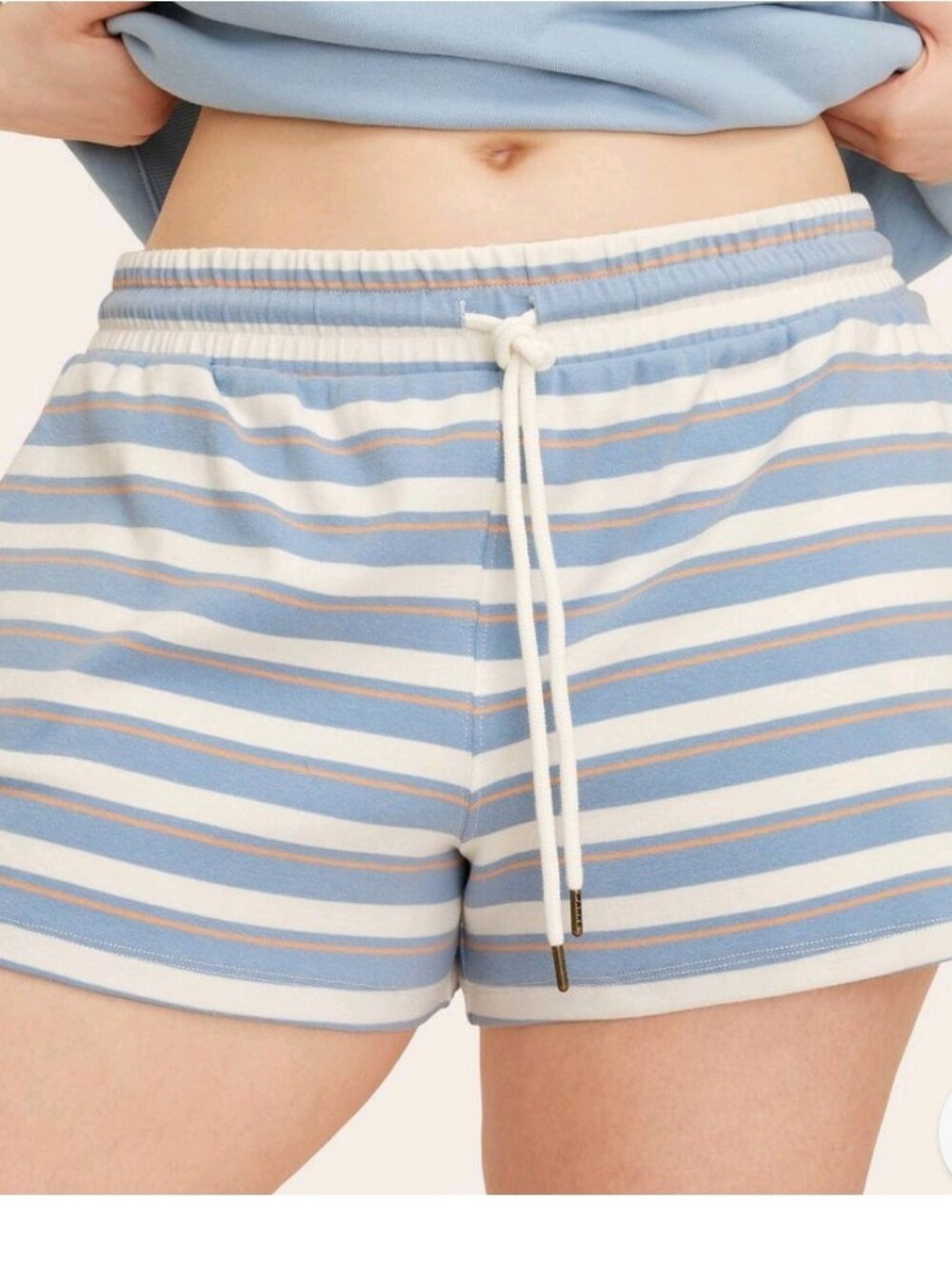 Women's Blue & White Striped Drawstring Pull On Shorts Size XXL